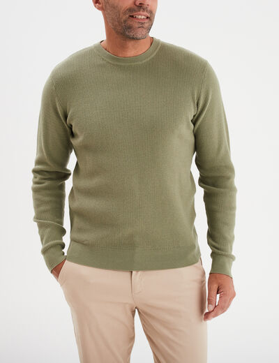 Pull avec col rond à relief vert kaki homme