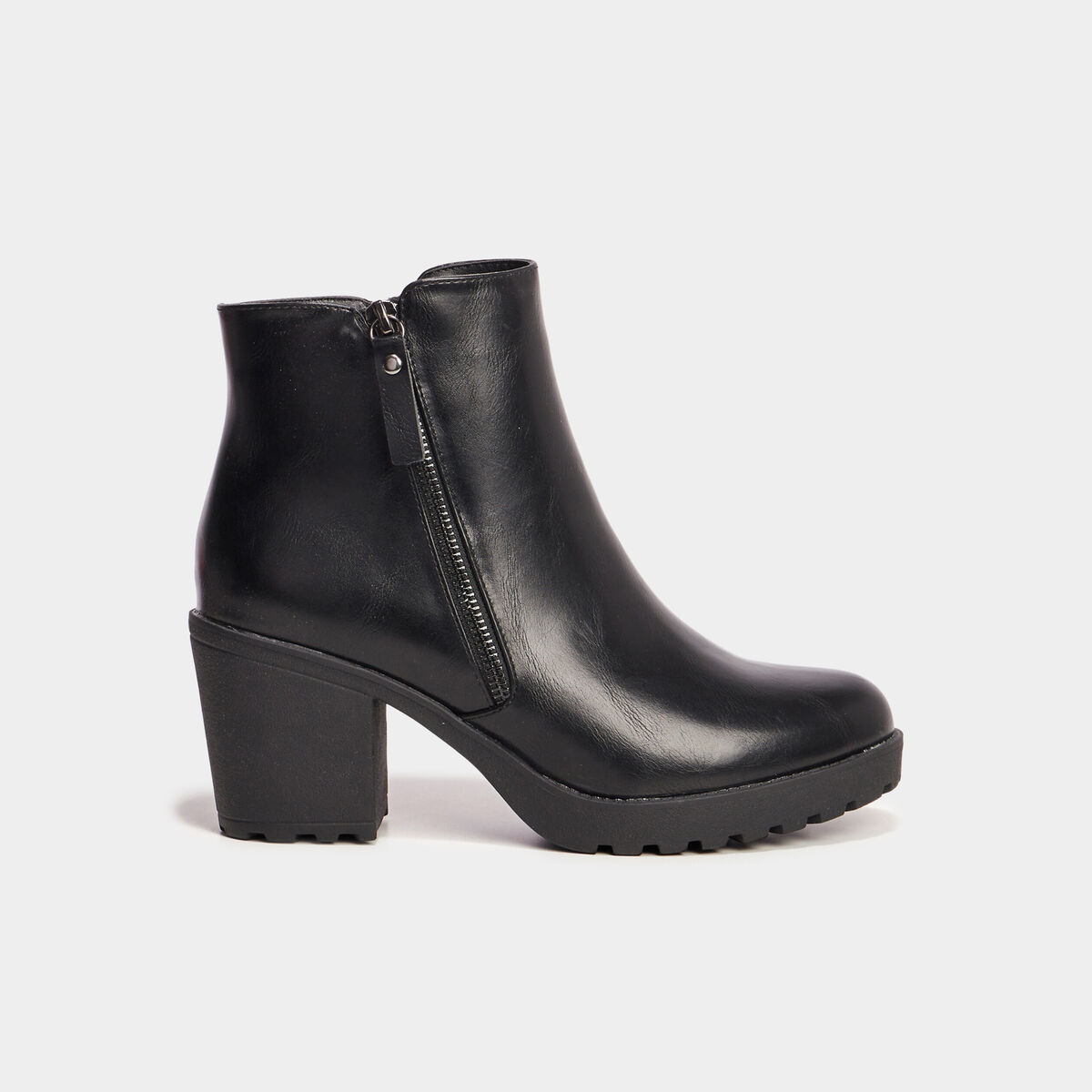Bottines &agrave; talons et d&eacute;tails zipp&eacute;s noir femme
