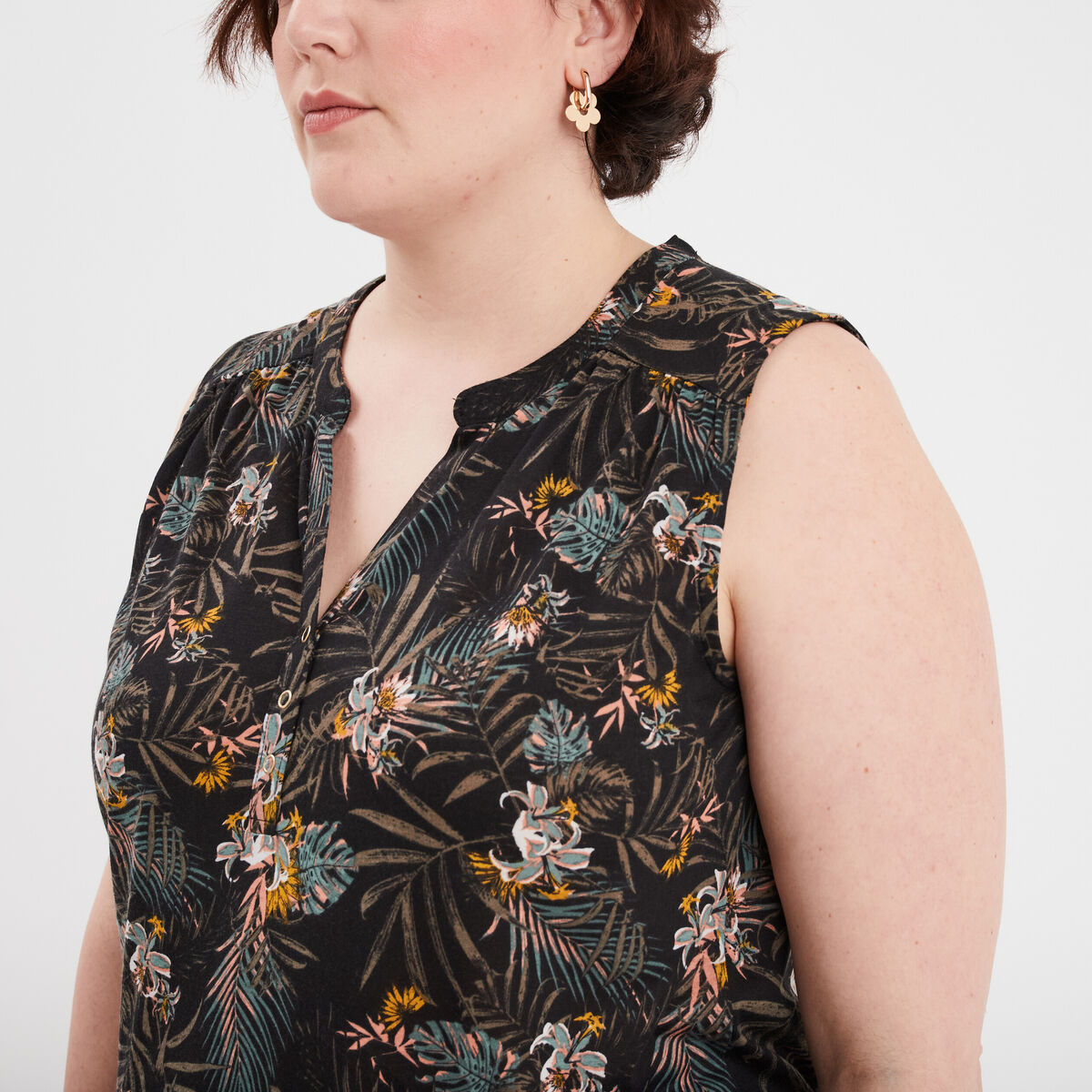 Débardeur ajusté col en V noir femme grande taille