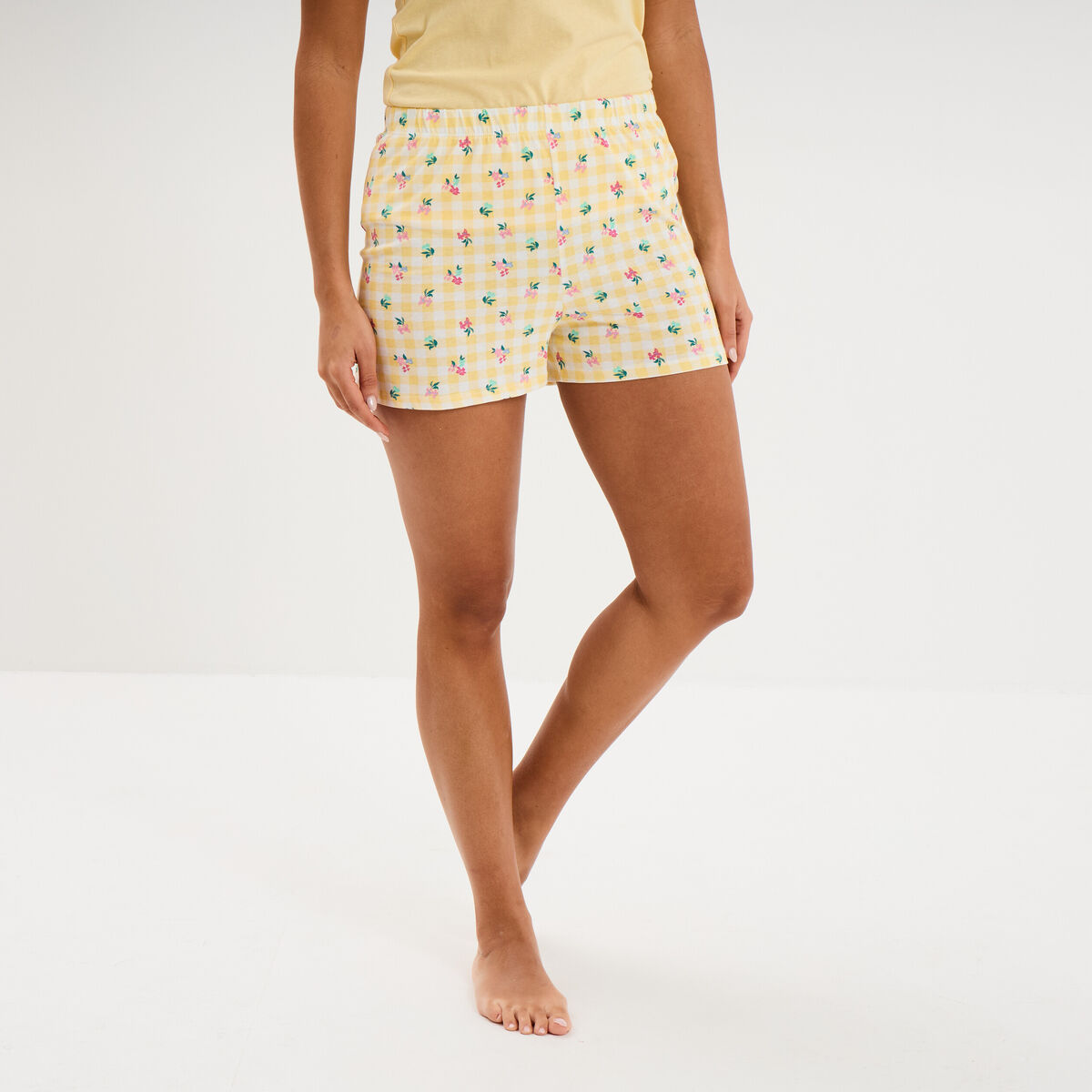 Bas de pyjama short coton jaune femme