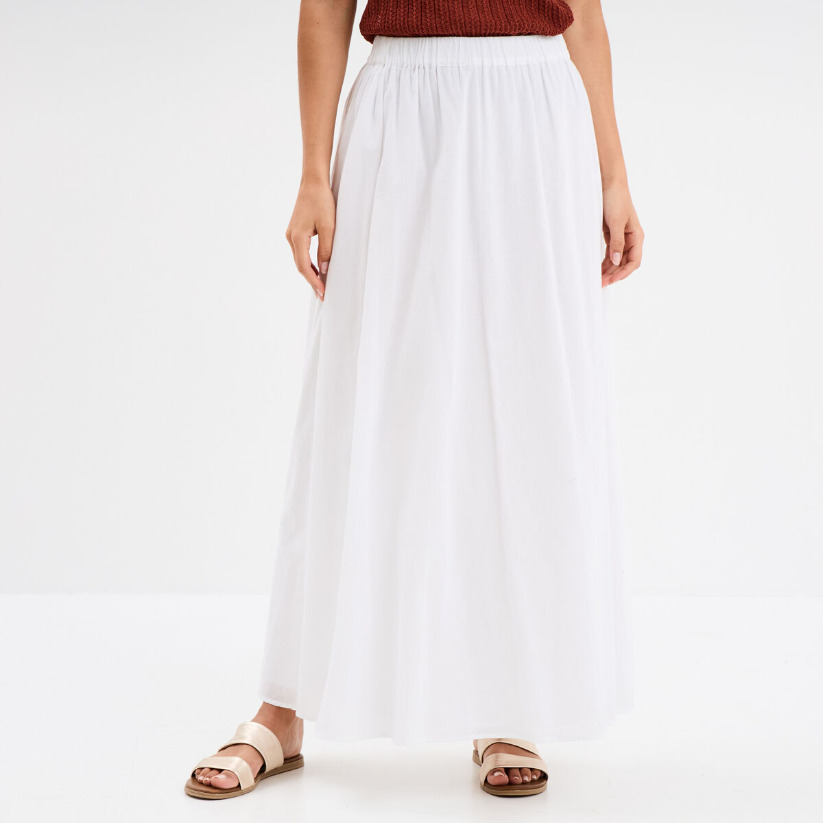 Jupe évasée midi coton blanc femme