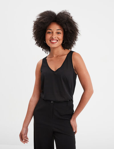 Débardeur col en V noir femme