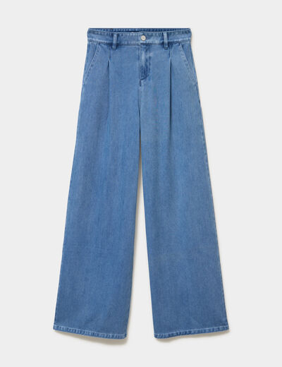 Jean large taille mi-haute &agrave; pinces denim double stone femme