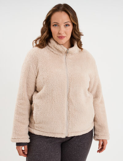 Veste de pyjama effet polaire zipp&eacute;e gris clair femme grande taille