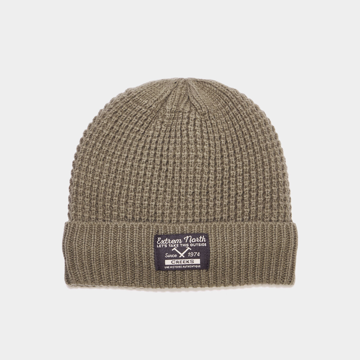 Bonnet tricot&eacute; vert kaki gar&ccedil;on
