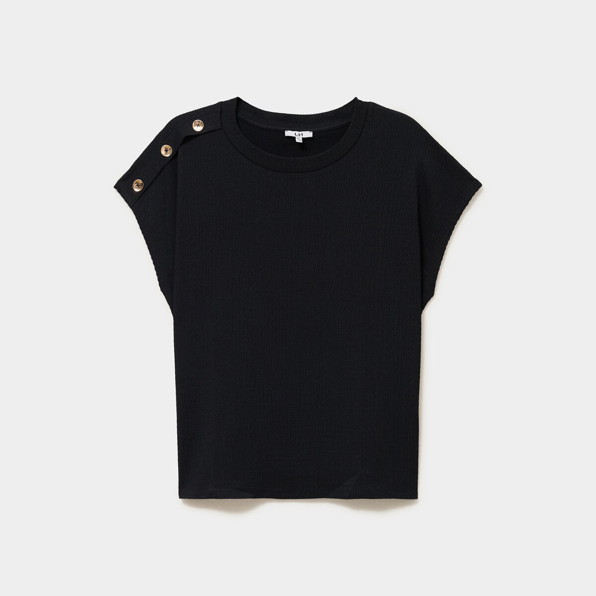 T-shirt manches courtes gaze de coton noir femme grande taille