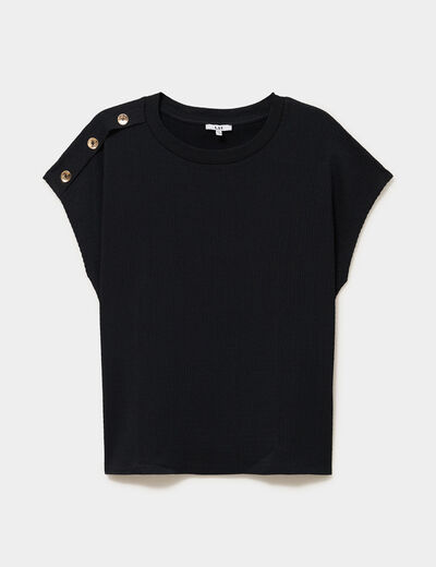 T-shirt manches courtes gaze de coton noir femme grande taille