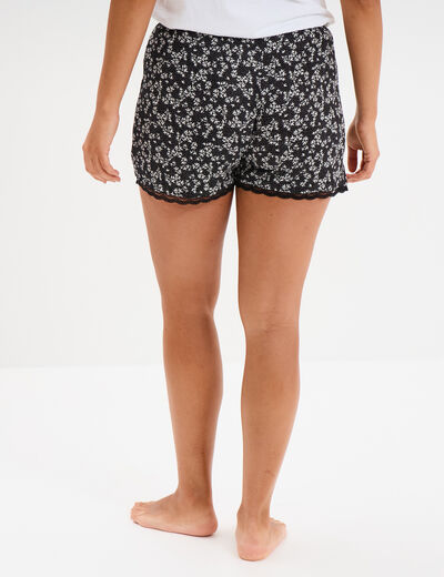 Bas de pyjama short détails dentelle noir femme