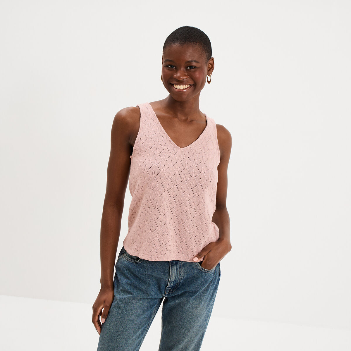 D&eacute;bardeur d&eacute;tails ajour&eacute;s rose poudr&eacute;e femme