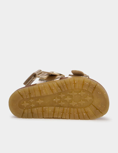 Sandales avec boucles forme coeur jaune or fille