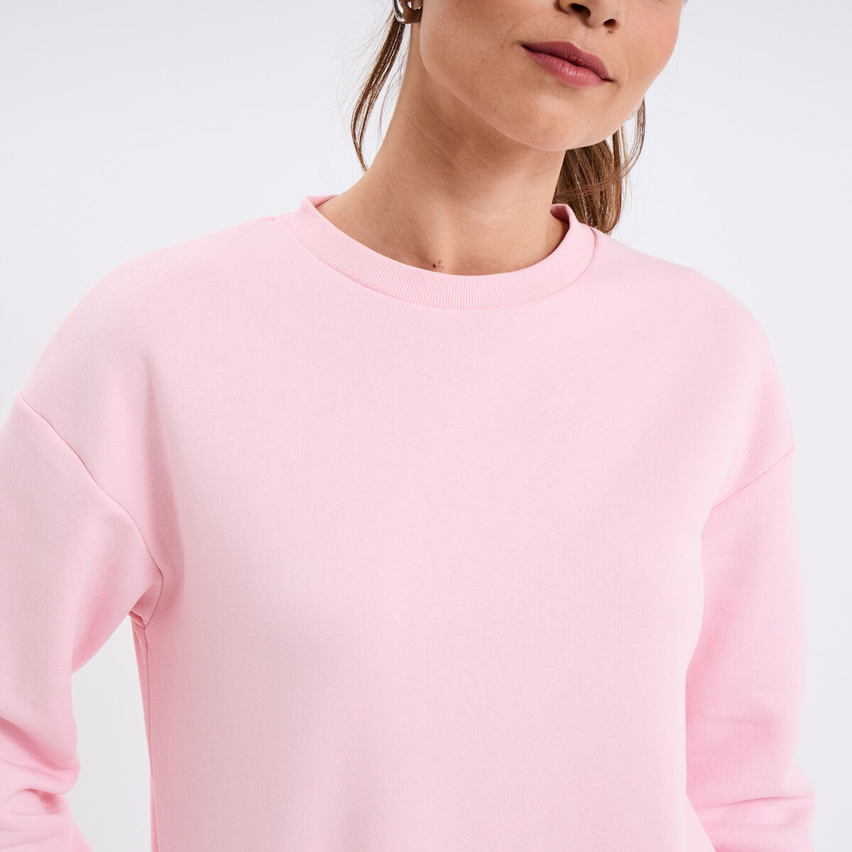 Sweat col rond manches longues rose clair femme