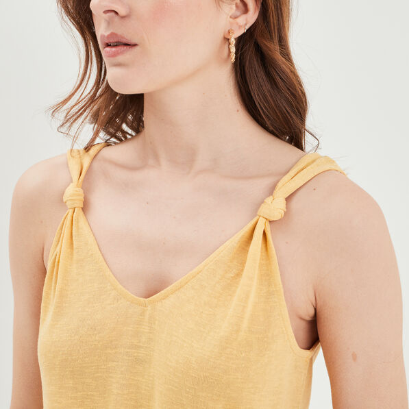 debardeur col en v bretelles nouees jaune clair femme Débardeur col en V bretelles nouées jaune clair femme