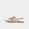 Sandales brides tress&eacute;es en cuir jaune or femme