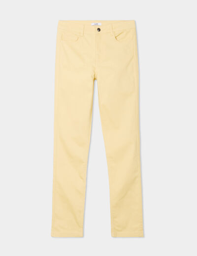 Pantalon slim en coton elasthanne jaune clair femme