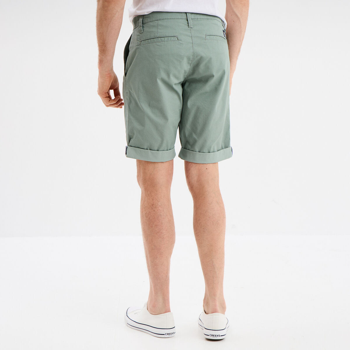 Bermuda short chino droit coton stretch vert homme