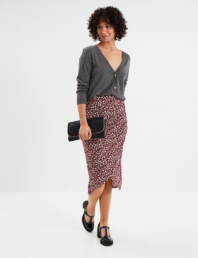 Jupe midi portefeuille bordeaux femme