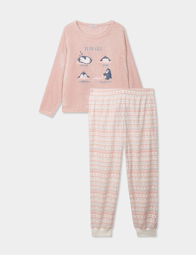 Ensemble pyjama effet velours 2 pièces rose clair femme grande taille