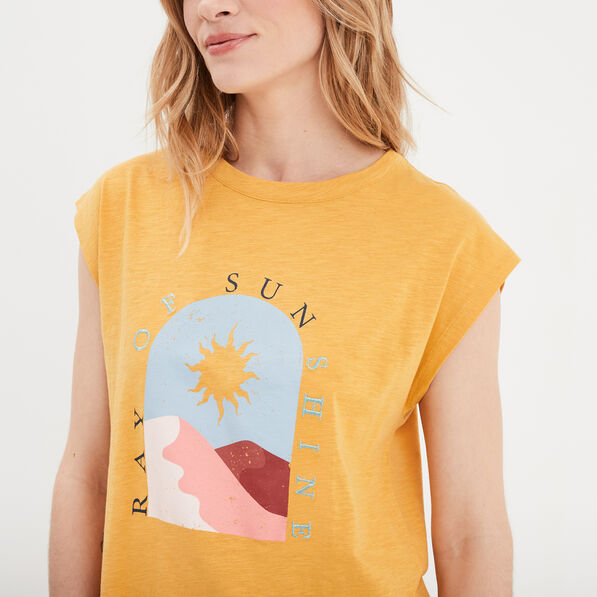 t shirt col rond manches courtes creeks jaune moutarde femme T-shirt col rond manches courtes Creeks jaune moutarde femme
