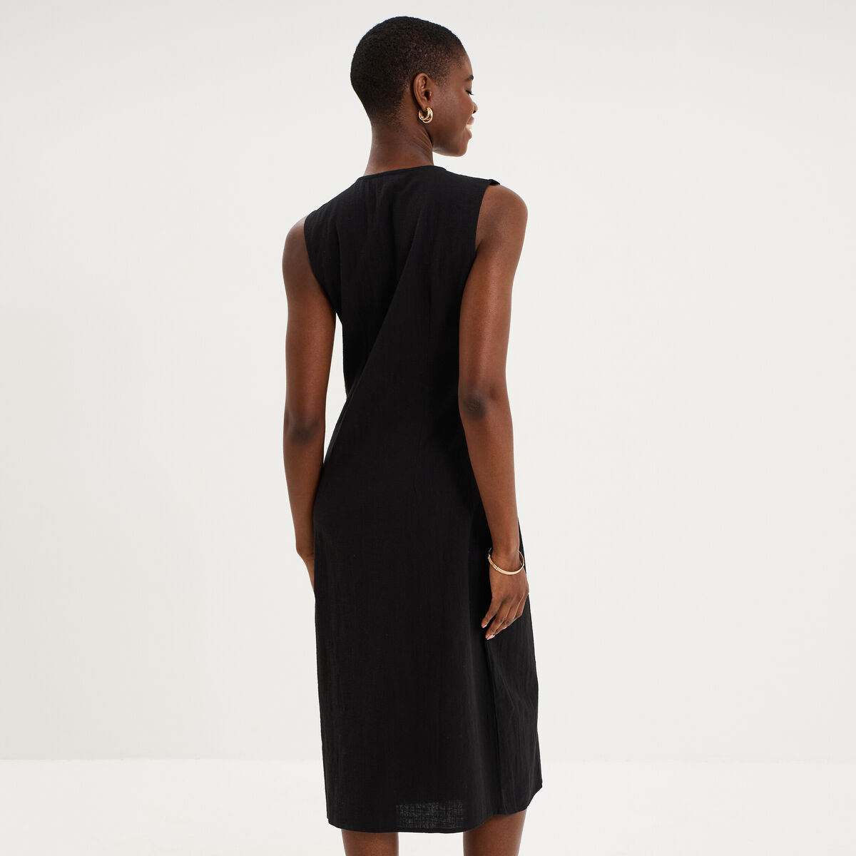 Robe droite longueur genou coton noir femme
