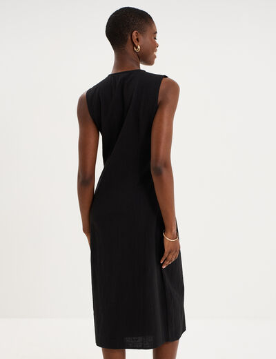 Robe droite longueur genou coton noir femme