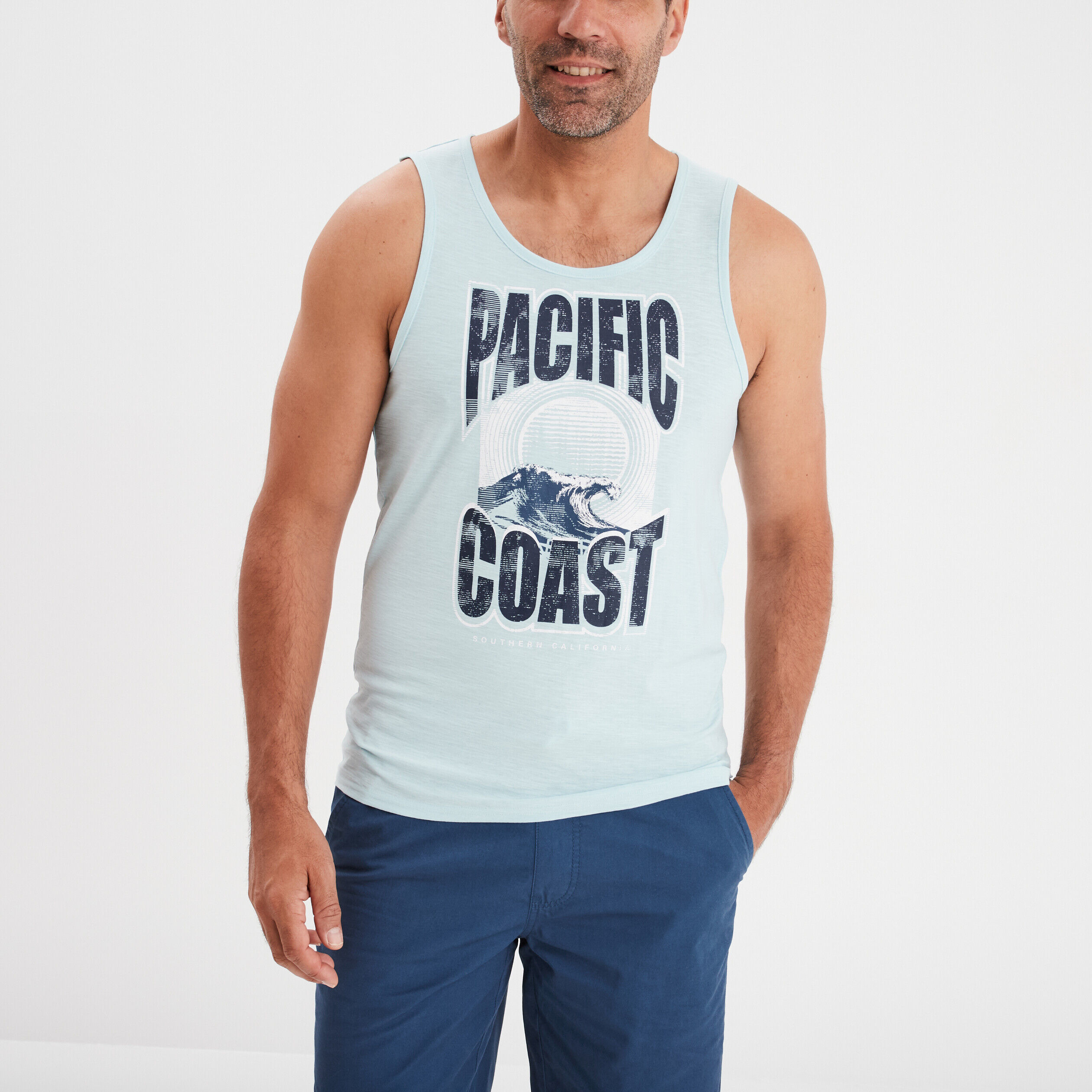 Débardeur coton col rond sans manches bleu pastel homme CREEKS