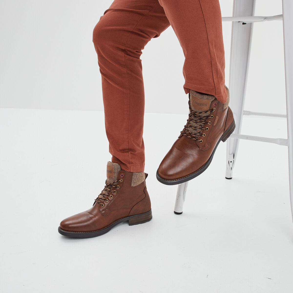 Bottines &agrave; lacets bi-mati&egrave;res marron homme