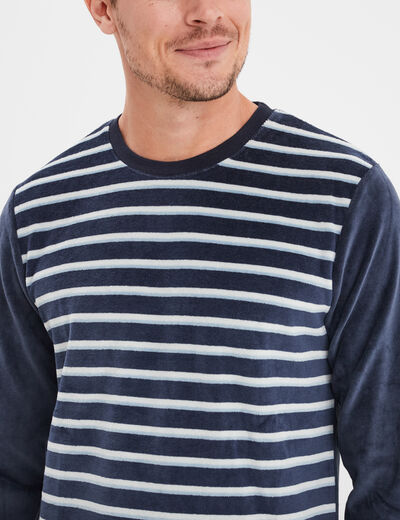 Ensemble pyjama velours 2 pièces bleu homme