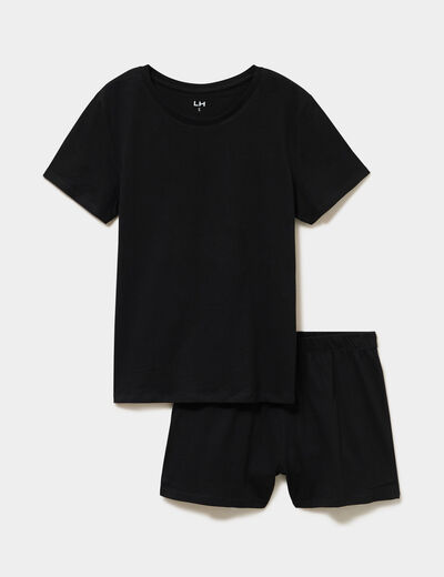 Ensemble pyjama short t-shirt coton noir femme