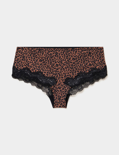 Shorty microfibre empi&egrave;cements dentelle marron femme grande taille