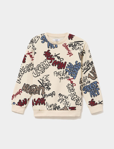 Sweat col rond manches longues ecru gar&ccedil;on