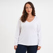 T-shirt col en V manches longues coton blanc femme grande taille
