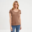 T-shirt coton col rond manches courtes marron clair femme