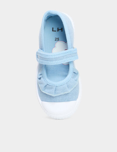 Babies en toile &agrave; volants bout renforc&eacute; bleu fille