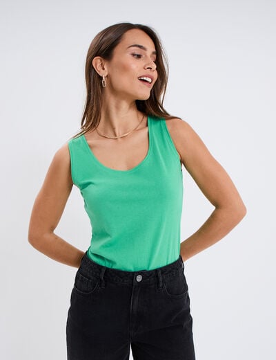 Débardeur bretelles larges coton vert menthe femme