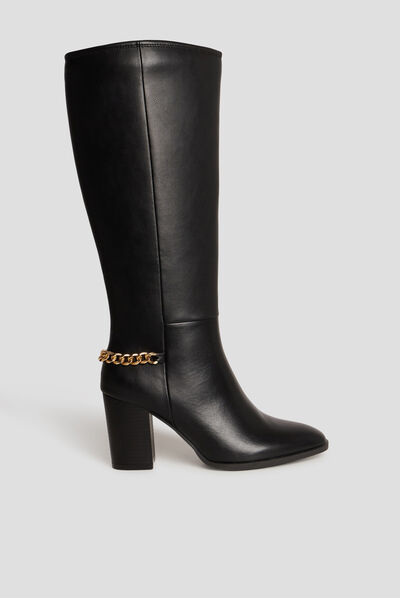Bottes hautes avec chaînes à talons noir femme