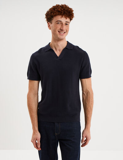 Polo manches courtes textur&eacute; coton bleu marine homme