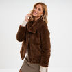 Veste fausse fourrure col montant marron femme