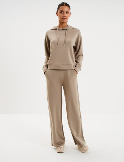 Sweat hoodie manches longues &agrave; capuche taupe femme