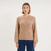 Gilet cardigan col rond boutonn&eacute; beige femme
