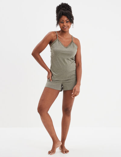 Ensemble pyjama short et débardeur vert kaki femme