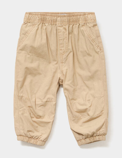 Pantalon jogger doubl&eacute; coton marron clair b&eacute;b&eacute; gar&ccedil;on