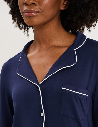 Ensemble pyjama pantalon et chemise bleu marine femme