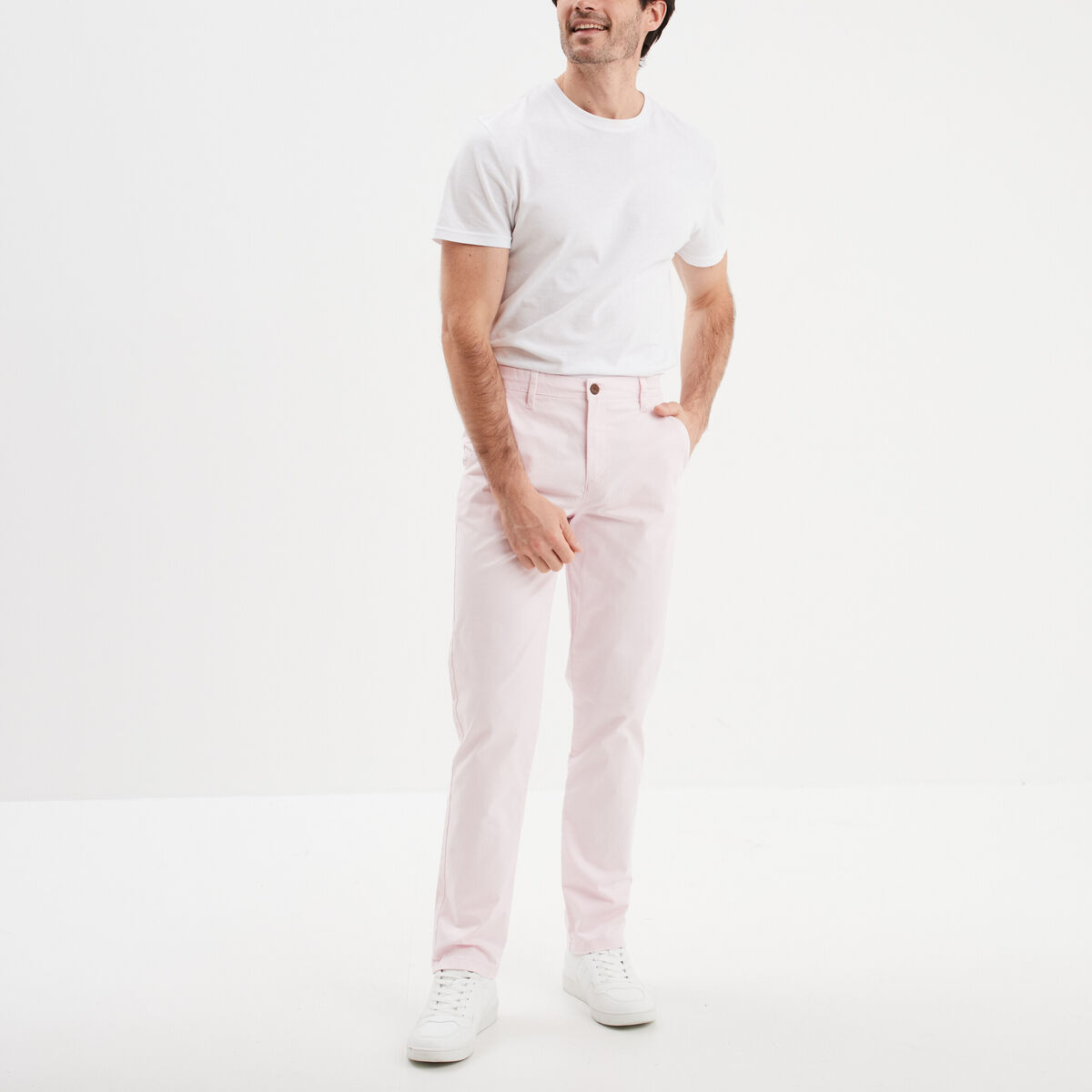 Pantalon chino droit stretch rose homme