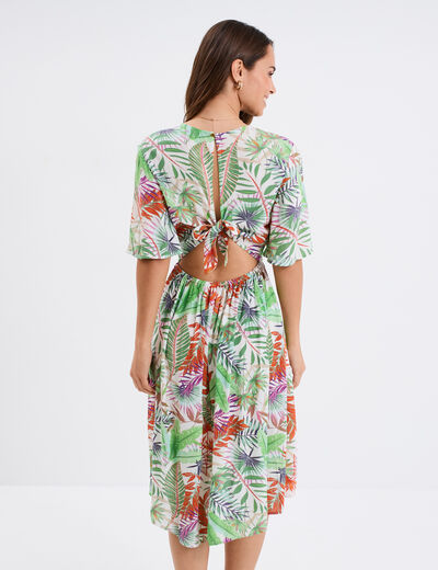 Robe asym&eacute;trique longueur genou blanc femme