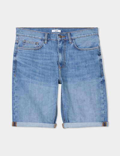 Bermuda short droit en jean denim double stone homme