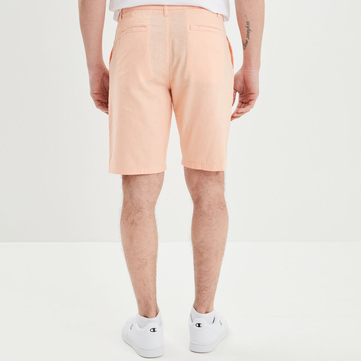 Short chino droit lin majoritaire rose clair homme