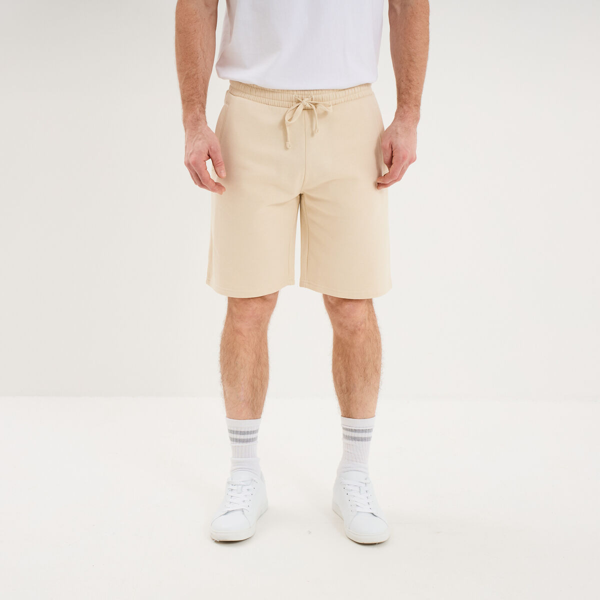 Short jogging molleton droit ecru homme