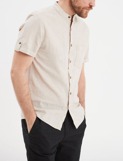 Chemise col mao lin mélangé gris clair homme
