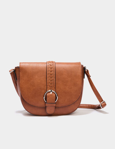 Sac bandoulière à rabat marron cognac femme
