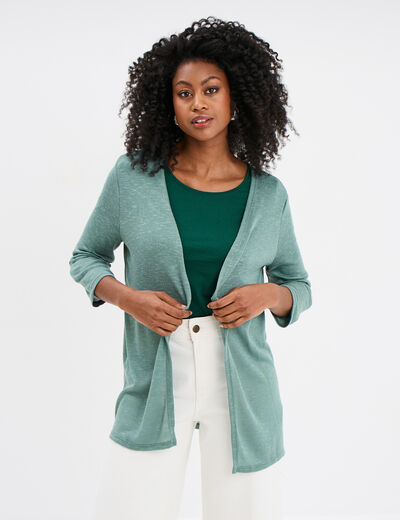 Gilet manches 3/4 bleu gris femme
